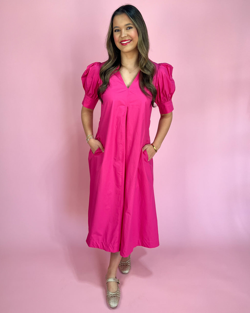 pink statement dress Fuchsia Sweet Statement Midi Dress