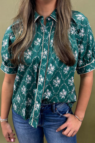 Piped In Petals Collared Top