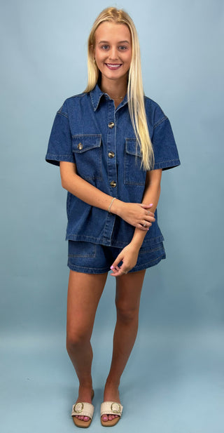 Denim Daze Button Up Short Set
