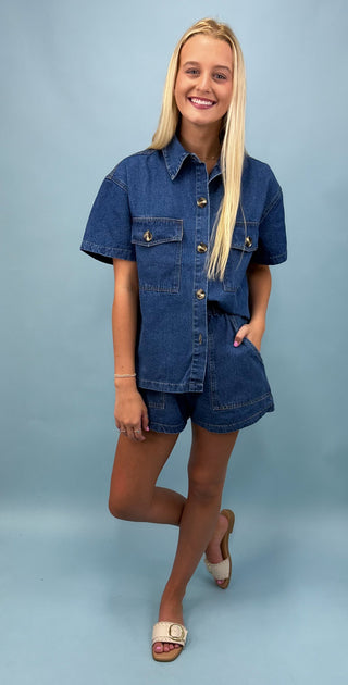 Denim Daze Button Up Short Set