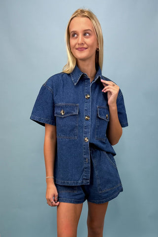 Denim Daze Button Up Short Set