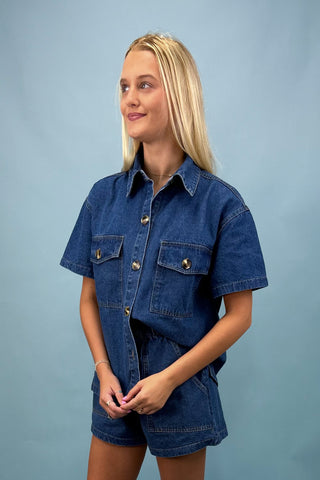 Denim Daze Button Up Short Set
