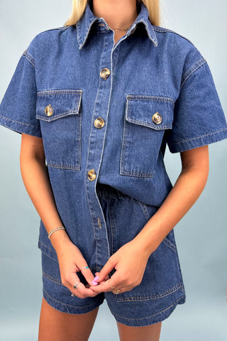 Denim Daze Button Up Short Set