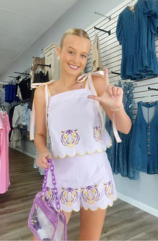 Get 'Em Tiger Embroidered Short Set