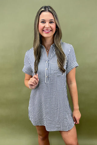 Shoreline Charm Striped Shirt Dress