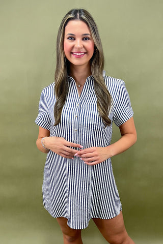 Shoreline Charm Striped Shirt Dress