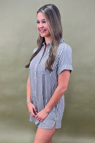 Shoreline Charm Striped Shirt Dress