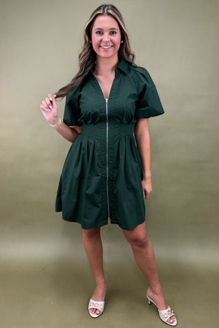 Emerald Dreams Zip-Up Mini Dress
