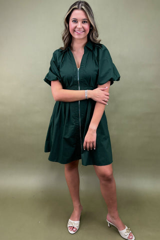 Emerald Dreams Zip-Up Mini Dress