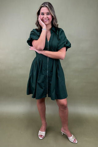 Emerald Dreams Zip-Up Mini Dress