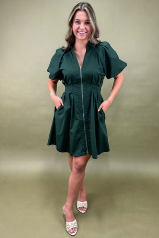 Emerald Dreams Zip-Up Mini Dress