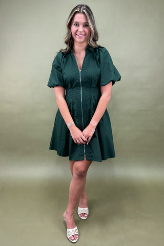 Emerald Dreams Zip-Up Mini Dress