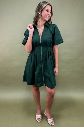 Emerald Dreams Zip-Up Mini Dress