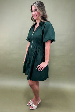 Emerald Dreams Zip-Up Mini Dress