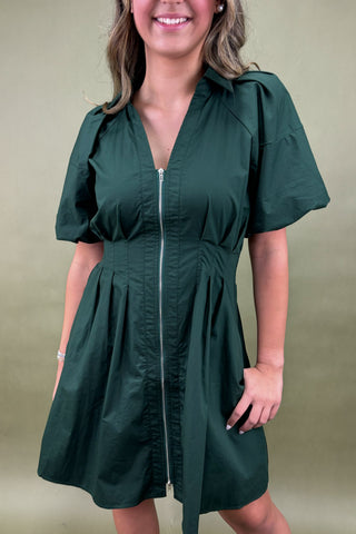 Emerald Dreams Zip-Up Mini Dress