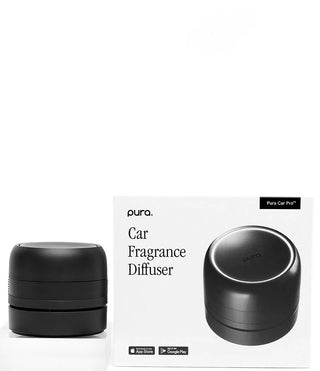 Black car fragrance diffuser with packaging on a white background