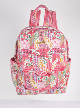 Floral patterned backpack on a white background