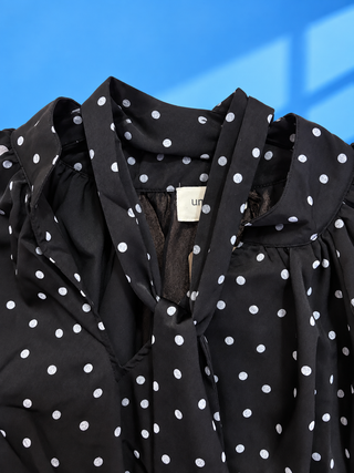PLUS Black Tie Neck Beauty Polka Dot Satin Top