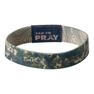 Wristband with 'Tap to Pray' text on a white background