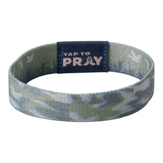 Wristband with 'Tap to Pray' text on a white background