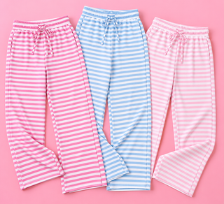 ultra-soft lounge pants feature timeless horizontal stripes, a relaxed wide leg silhouette, and an adjustable drawstring waistband for an easy, comfortable fit 