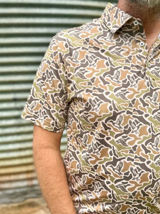 Happy Threads Men's Performance Duck Camo Polo
