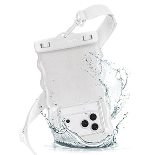 Clear phone case with water splash design on a white background