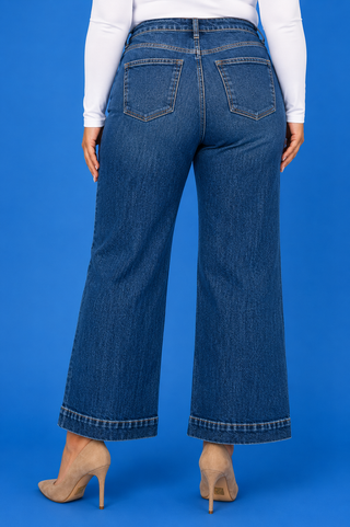 PLUS Harper HR Crop Wide Leg Front Seam Dark Wash Jeans