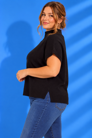 Midnight Mood Black Knit Top is the ultimate blend of comfort and elevated simplicity. With its classic black hue