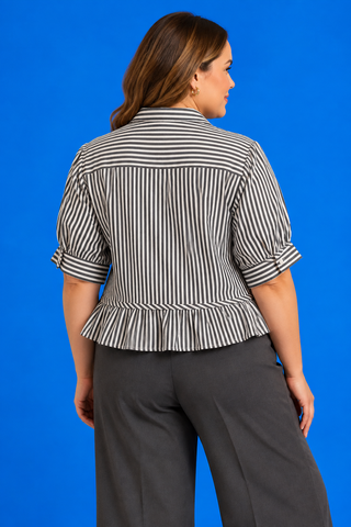 PLUS Uptown Stripe Ruffle Hem Button Down Top