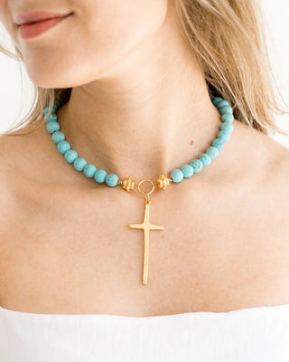 Susan Shaw Turquoise Tall Cross Necklace