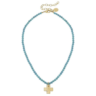 Susan Shaw Cross On Turquoise Beaded Necklace