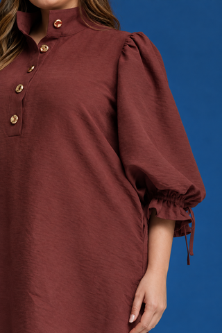 PLUS Vintage Vines Button Detail Puff Sleeve Mini Dress