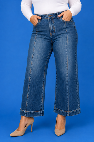 PLUS Harper HR Crop Wide Leg Front Seam Dark Wash Jeans