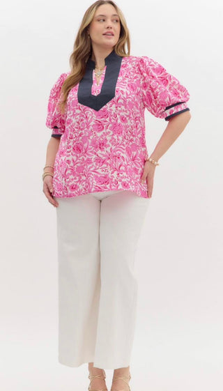 PLUS Floral Galore Pink Printed Top