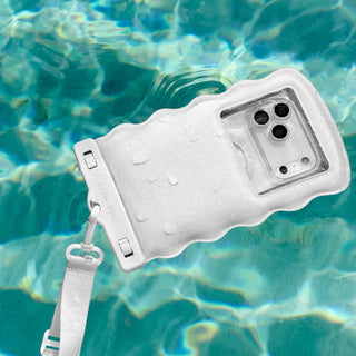 White phone case with strap on a water background