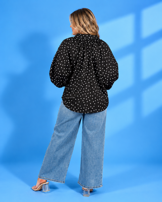 PLUS Black Tie Neck Beauty Polka Dot Satin Top