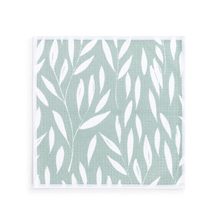 Pattern of light green leaves on a white background