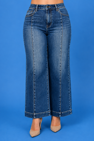 PLUS Harper HR Crop Wide Leg Front Seam Dark Wash Jeans