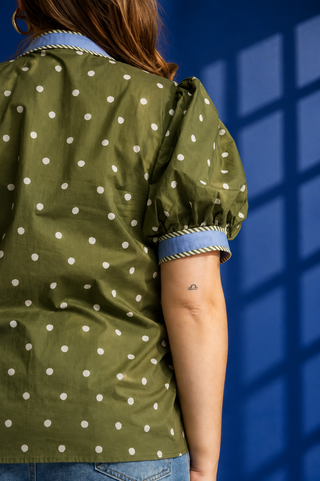 PLUS Olive Lane Contrast Trim Polka Dot Top