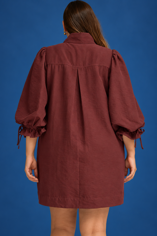 PLUS Vintage Vines Button Detail Puff Sleeve Mini Dress