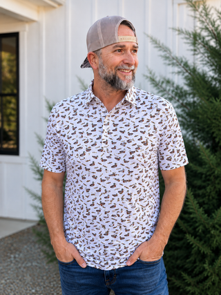 Happy Threads Men's Performance Duck & Call Polo