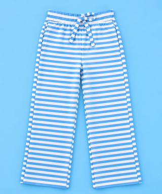 ultra-soft lounge pants feature timeless horizontal stripes, a relaxed wide leg silhouette, and an adjustable drawstring waistband for an easy, comfortable fit 