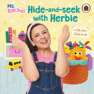Book cover of 'Hide-and-seek with Herbie' featuring a woman and a character with a lift-the-flap book label.