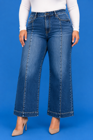 PLUS Harper HR Crop Wide Leg Front Seam Dark Wash Jeans