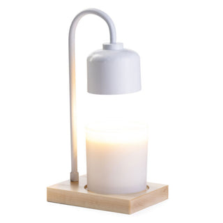 White lamp with wooden base on a white background