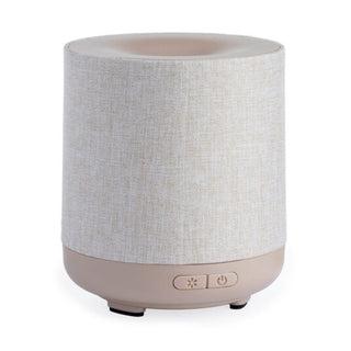 Textured cylindrical device with control buttons on a white background