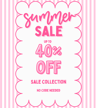 Summer sale advertisement with 40% off on a pink and white striped background