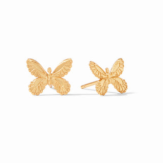Gold butterfly earrings on a white background