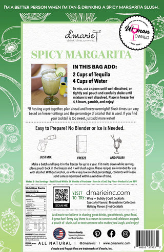 Spicy Margarita mix packaging with text and graphics on a green background
